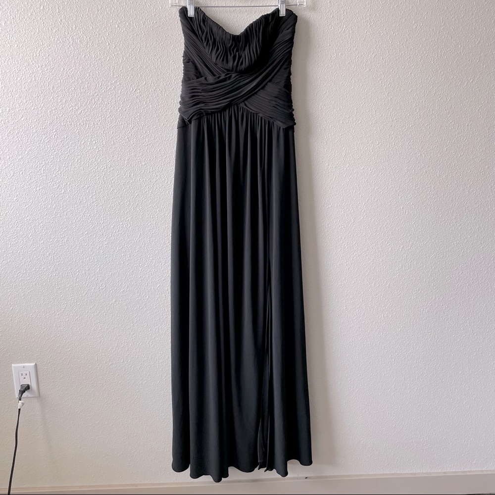 Monique Lhuillier Black Strapless Pleated Bodice Gown